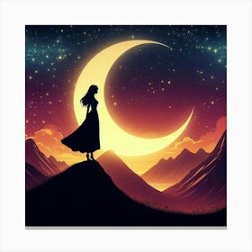 Crescent and a Woman's Silhouette Canvas Print