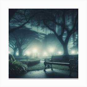 Park Bench At Night 2 Canvas Print