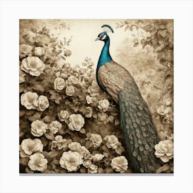 Default Vintage Sepia Peacock In A Garden A Beautifully Detail 0 Canvas Print