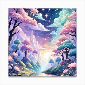 A Fantasy Forest With Twinkling Stars In Pastel Tone Square Composition 378 Canvas Print