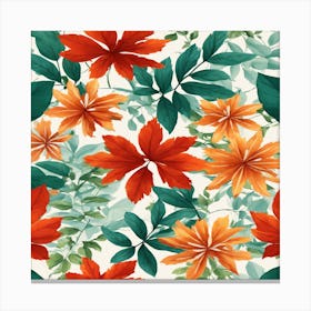 Seamless Pattern With Orange And Green Leaves Canvas Print