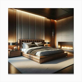 Modern Bedroom With Fireplace Canvas Print