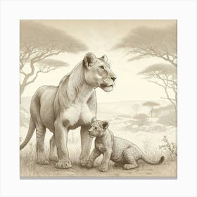 Lion And Cub Canvas Print