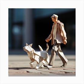 Origami Urban Man Walking Dog Canvas Print