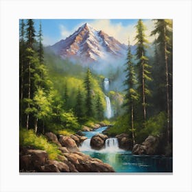 Waterfall In The Mountains Canvas Print