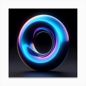 A 3D rendering of a blue and purple torus on a black background. The torus is made of a glossy material that reflects the light, and it is lit by a bright light source that is positioned above and to the left of the torus. The torus is also slightly transparent, so that the viewer can see through it to the other side. Canvas Print