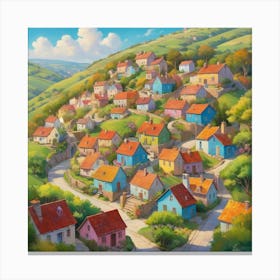 Village On A Hill Art Print Canvas Print