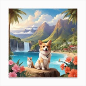 Corgi On The Beach 3 Canvas Print