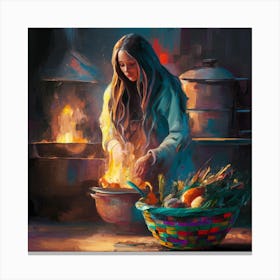 Woman Cooks Canvas Print