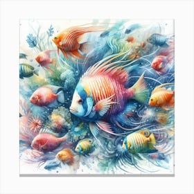 Sea Fish In Motion, Sea Fish Watercolour Art Print 3 Canvas Print