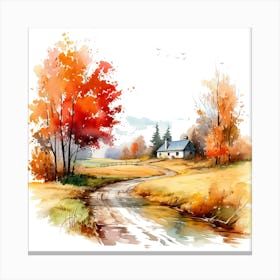 Watercolor Autumn Landscape Watercolor Painting 2 Canvas Print