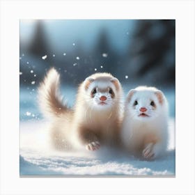 Ferrets In The Snow 1 Canvas Print