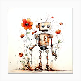 Robot With Flowers 1 Canvas Print