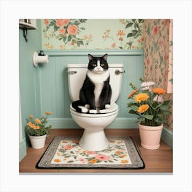 Cat Reading A Newspaper In Toilet (9) Canvas Print