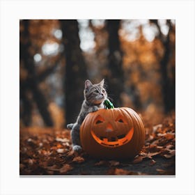 Jack-o-lantern and cat Canvas Print