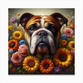 Bulldog With Flowers 1 Canvas Print