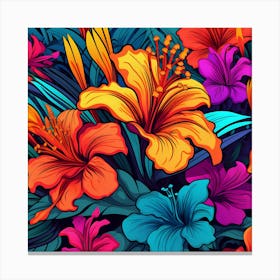 Hibiscus Flowers Colorful Vibrant Tropical Garden Bright Saturated Nature Canvas Print