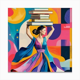 Surreal Woman with Books on Her Head Canvas Print