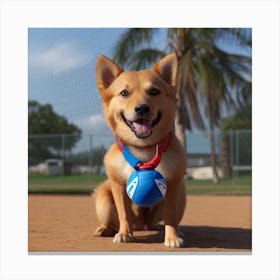 Dog On A Baseball Field Canvas Print
