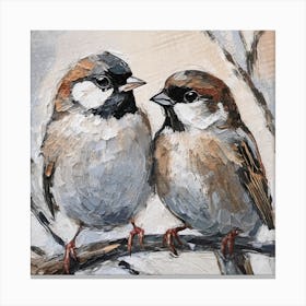 Firefly A Modern Illustration Of 2 Beautiful Sparrows Together In Neutral Colors Of Taupe, Gray, Tan (49) Canvas Print