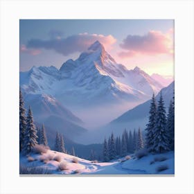 Majestic Snow Covered Mountains Under A Soft Twilight 1 Canvas Print