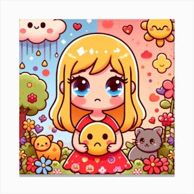 Cute Girl With Flowers 2 Canvas Print