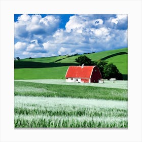 A Peaceful Countryside Scene With Rolling Green Hills A Charming Farmhouse And A Clear Blue Sky D (2) Canvas Print