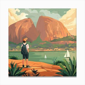 Illustration Of A Boy Looking At The Rocks Canvas Print