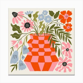 Checkered Flower Vase Canvas Print