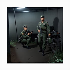 Two Soldiers In A Tunnel Canvas Print