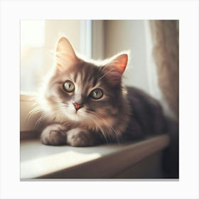 Cat Sitting On A Window Sill Canvas Print