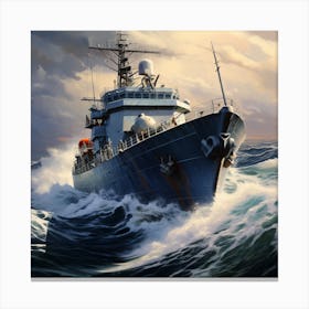 Ship In Rough Seas Canvas Print