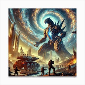 A Dramatic Sci Fi Scene Depicting The Role Of Kaiju Canvas Print