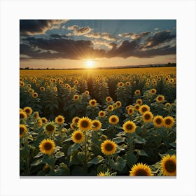 Sunflower Field At Sunset 3 Canvas Print