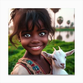 Little Girl With Goat Canvas Print
