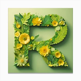 Letter R Made Of Flowers And Leaves Canvas Print