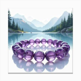 Amethyst Bracelet, Watercolor, Peaceful Mountain Lake 1 Canvas Print