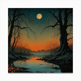 Default Full Moon Rising Over A Pond Photography Romanticism 3 ٣ 1 Canvas Print