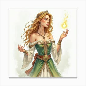 Graceful Enchantress With A Magical Amulet, Watercolor 1 Canvas Print