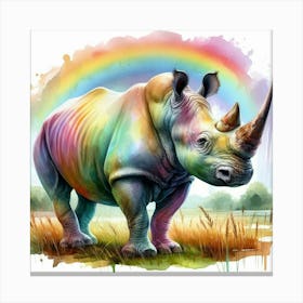 Rainbow Rhino in water color Canvas Print