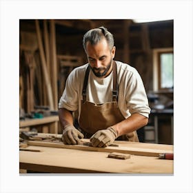 Carpenter Working In A Workshop Canvas Print