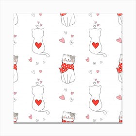 Seamless Pattern Cute Cat With Little Heart Canvas Print