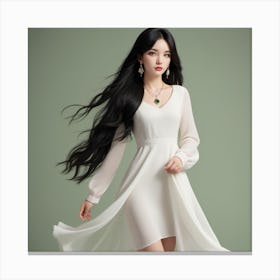 Asian Woman In White Dress Canvas Print