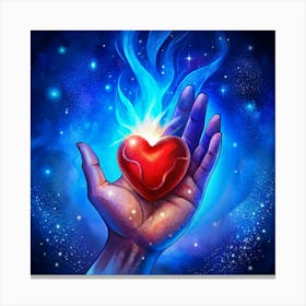 Hand Holding A Flaming Heart Canvas Print