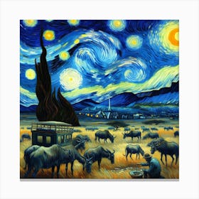 Van Gogh Painted A Starry Night Over The Serengeti Savannah 1 Canvas Print