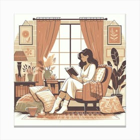 Illustration Of A Woman Reading A Book Canvas Print