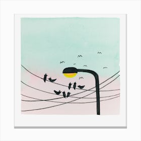 Watercolor Bird Perched On A Lamppost Canvas Print