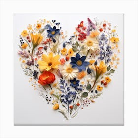3D Wildflowers in Heart Shape Canvas Print