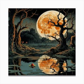 Default Full Moon Rising Over A Pond Photography Romanticism 0 ٢ 1 Canvas Print