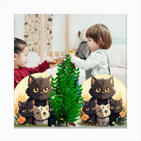 Christmas Tree With Cats - Earthy tons Canvas Print